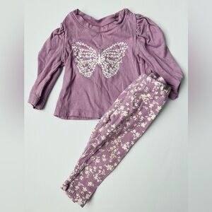 Purple Butterfly Top and Floral Leggings Set